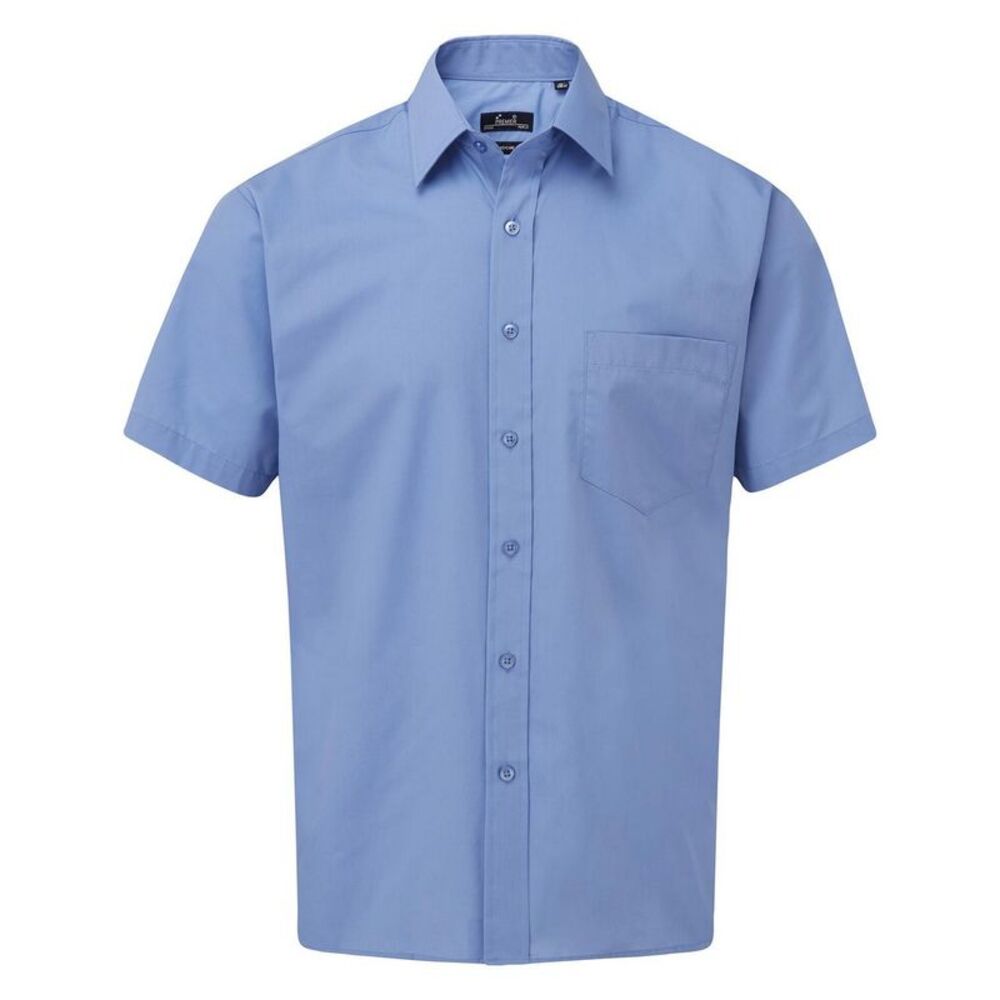 Premier Mens Short Sleeve Poplin Shirt / Mid Blue